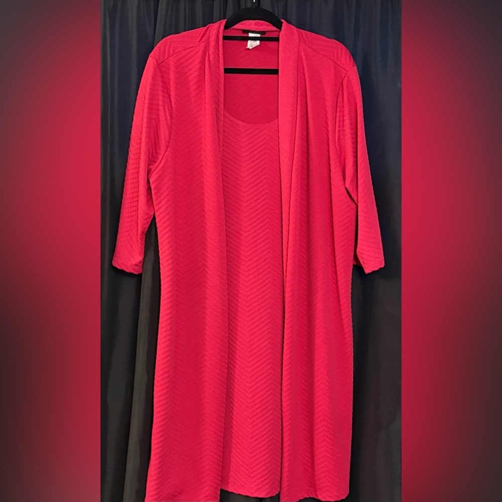 Espresso Vibrant Pink Textured Dress with Faux Jacket